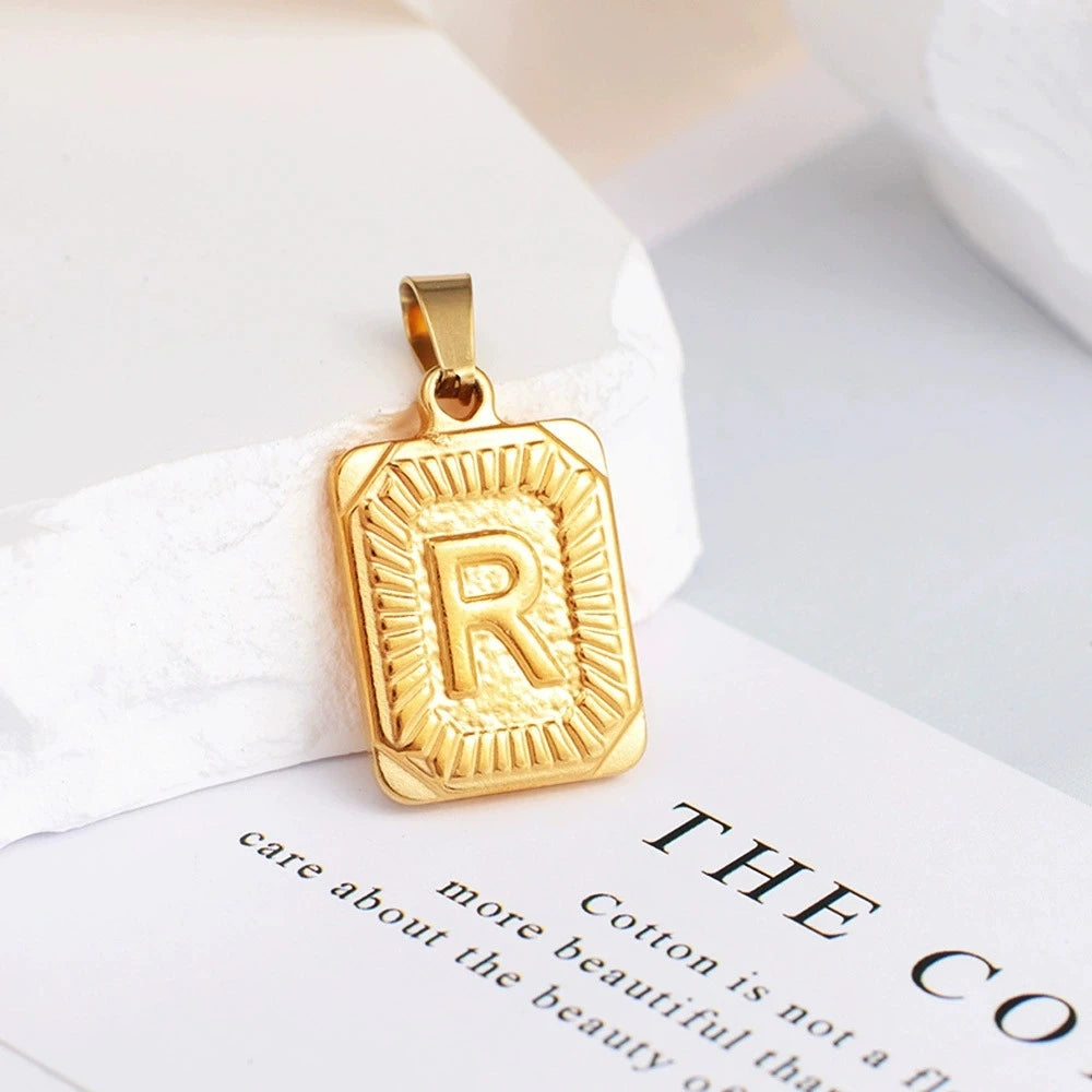A-Z Alphabet Cute Square Initial Letter Necklace  for Women
