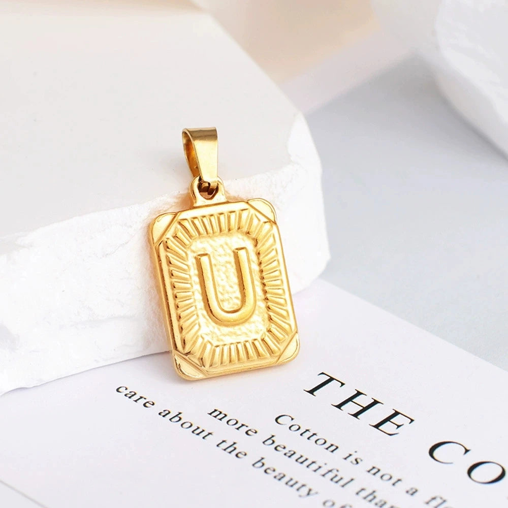 A-Z Alphabet Cute Square Initial Letter Necklace  for Women