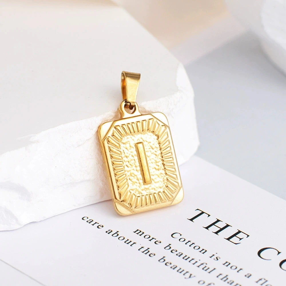 A-Z Alphabet Cute Square Initial Letter Necklace  for Women