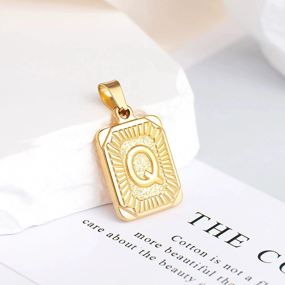 A-Z Alphabet Cute Square Initial Letter Necklace  for Women