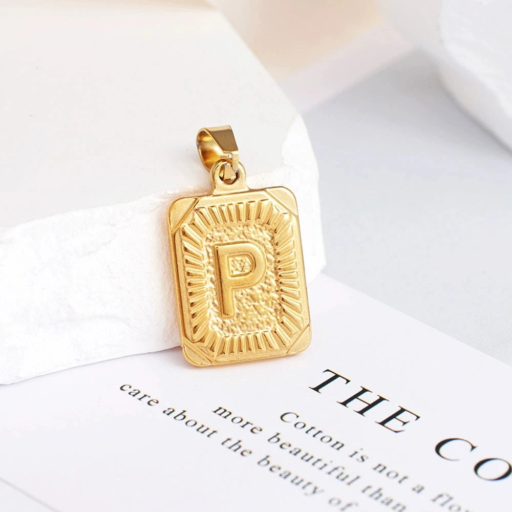 A-Z Alphabet Cute Square Initial Letter Necklace  for Women