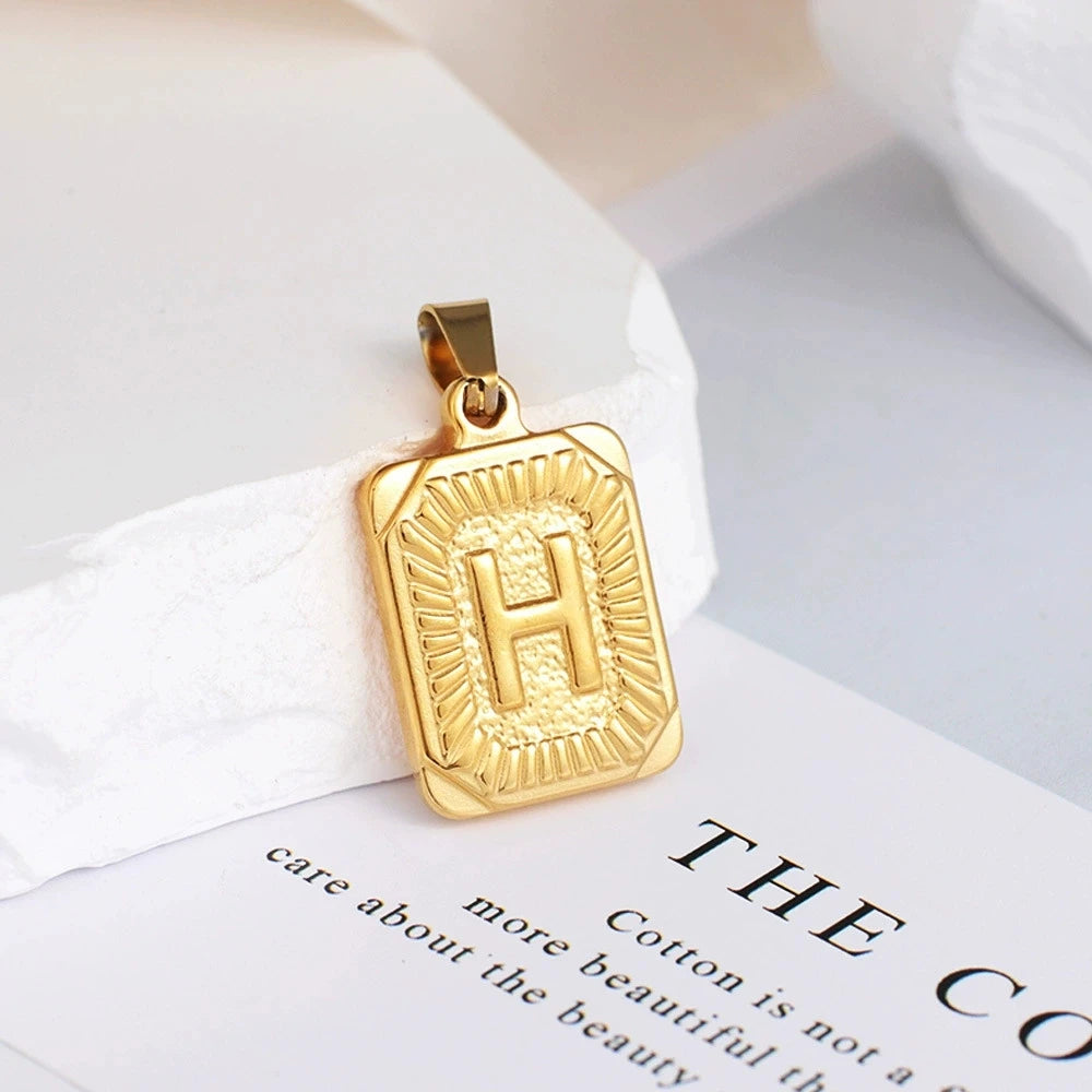 A-Z Alphabet Cute Square Initial Letter Necklace  for Women
