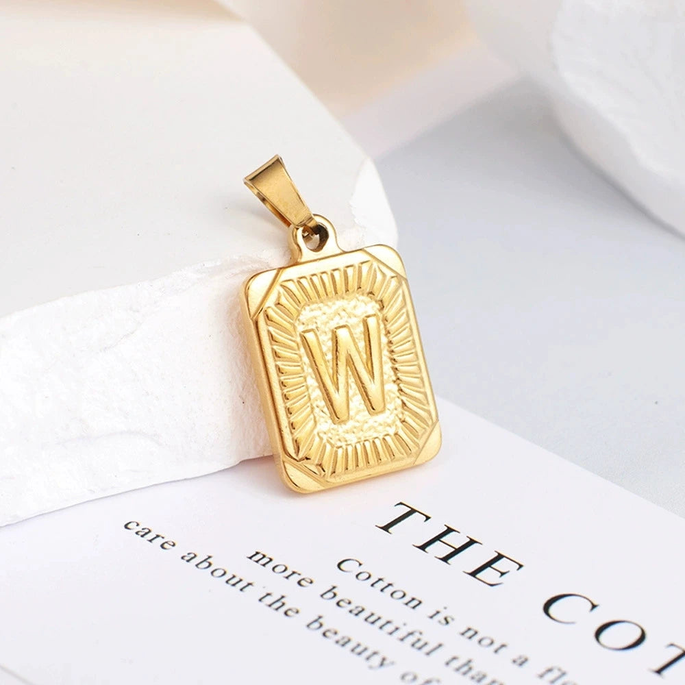 A-Z Alphabet Cute Square Initial Letter Necklace  for Women