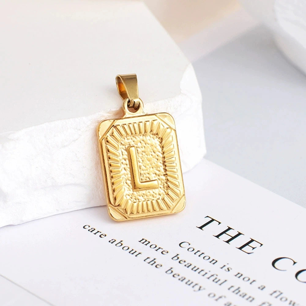 A-Z Alphabet Cute Square Initial Letter Necklace  for Women