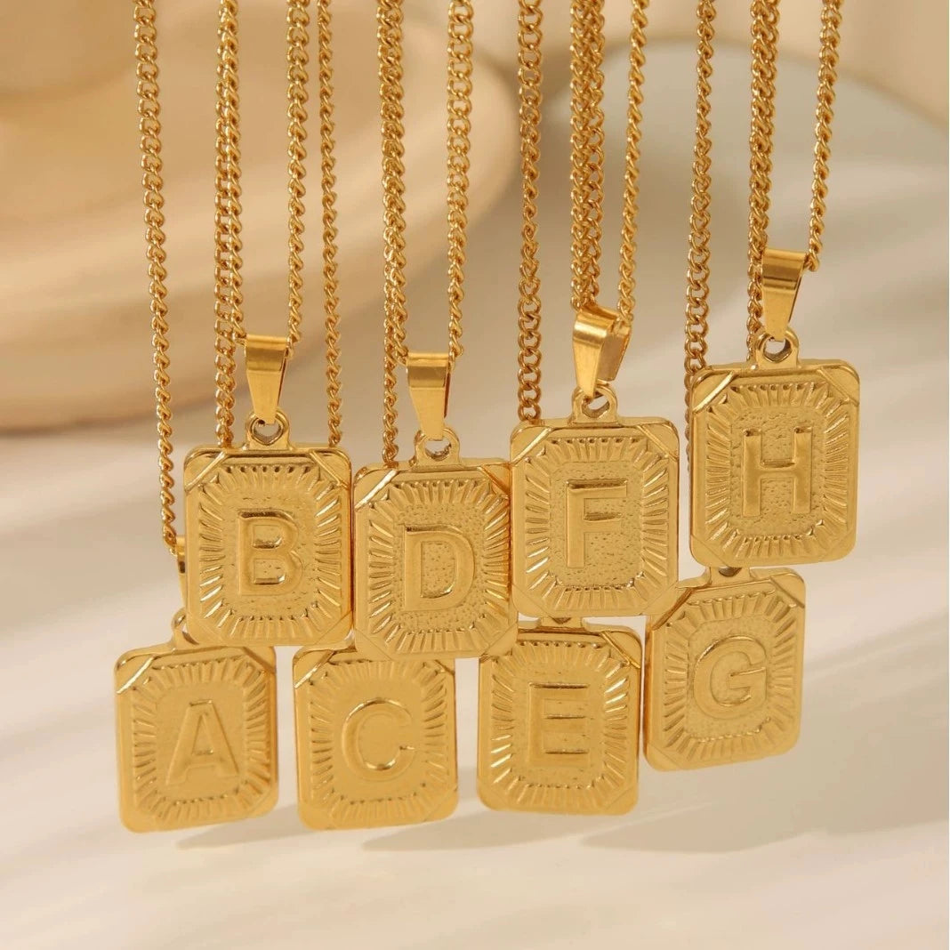 A-Z Alphabet Cute Square Initial Letter Necklace  for Women