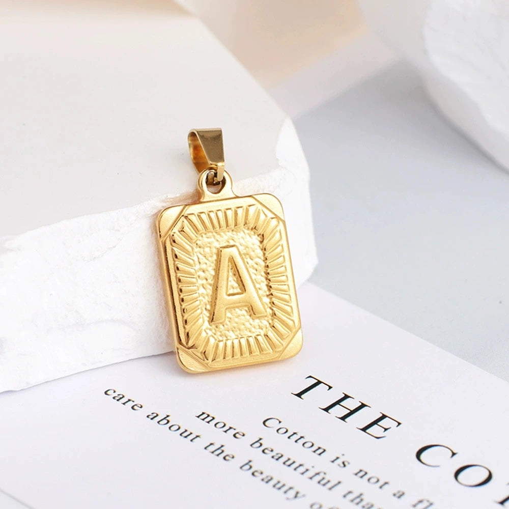 A-Z Alphabet Cute Square Initial Letter Necklace  for Women