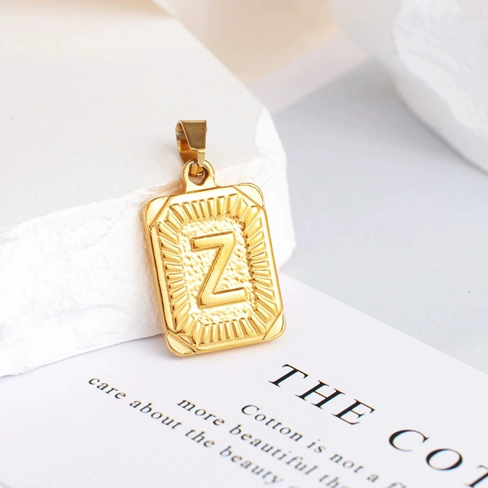A-Z Alphabet Cute Square Initial Letter Necklace  for Women