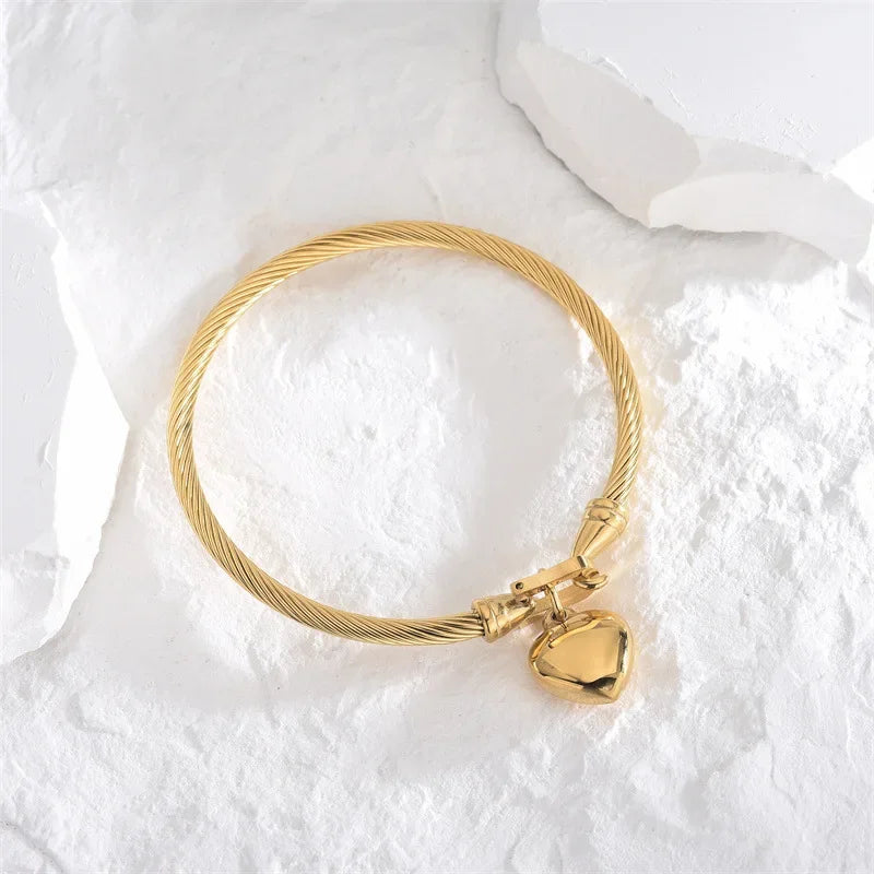 18k Gold Color Stainless Steel Heart Pendant Bracelets for Women