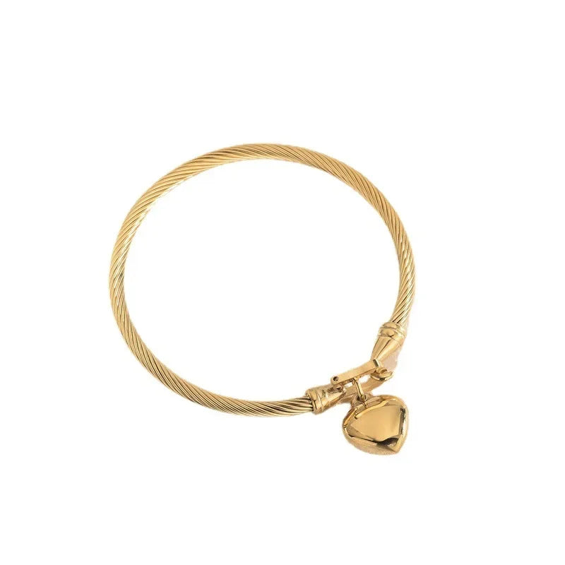 18k Gold Color Stainless Steel Heart Pendant Bracelets for Women