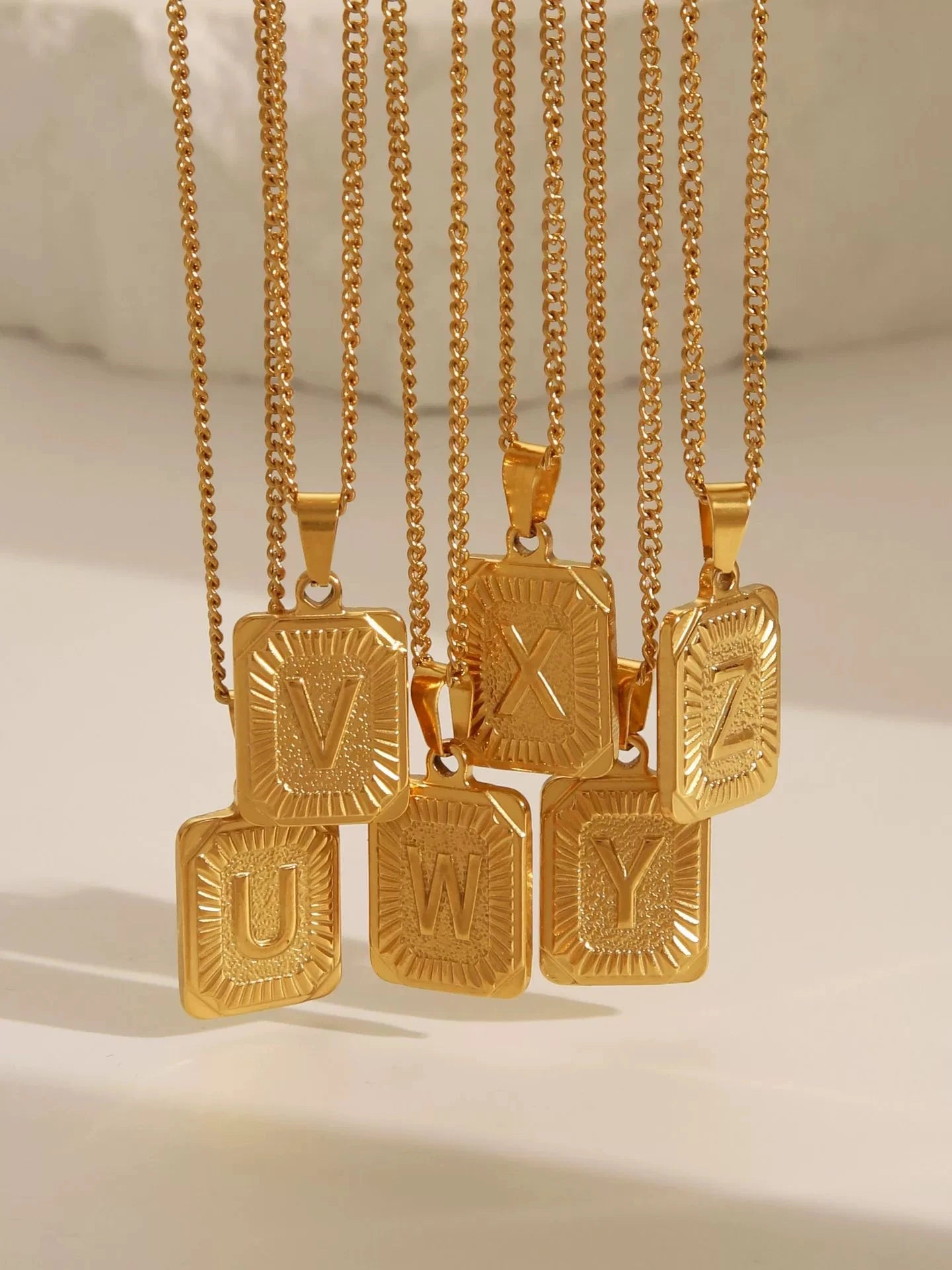 A-Z Alphabet Cute Square Initial Letter Necklace  for Women