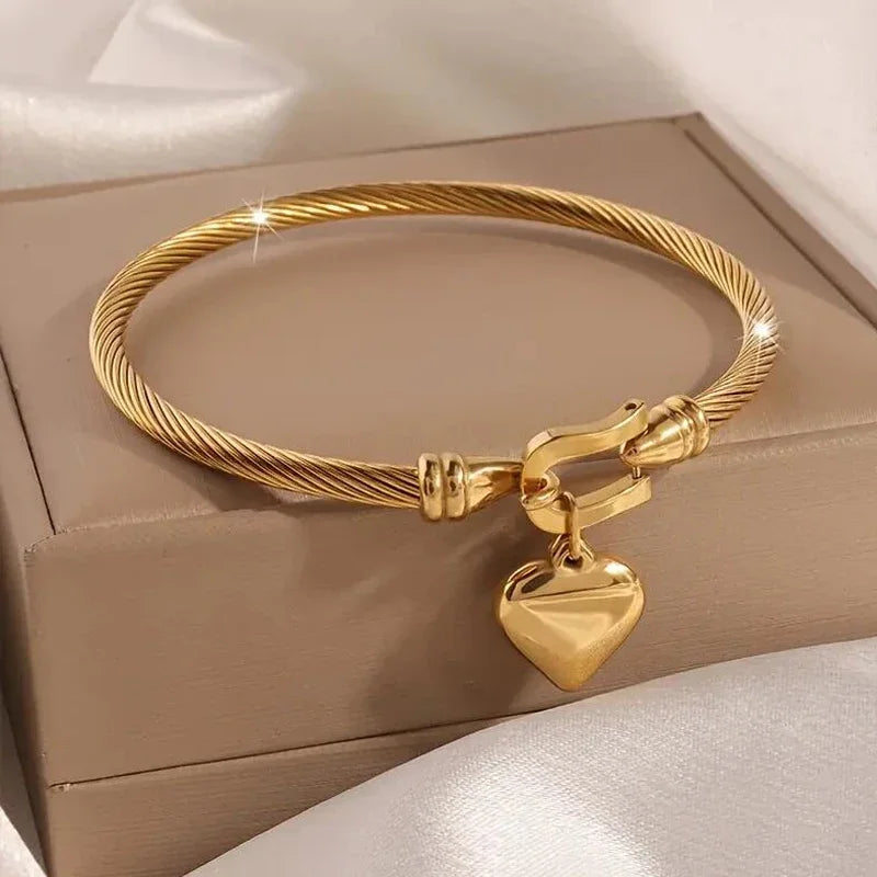 18k Gold Color Stainless Steel Heart Pendant Bracelets for Women