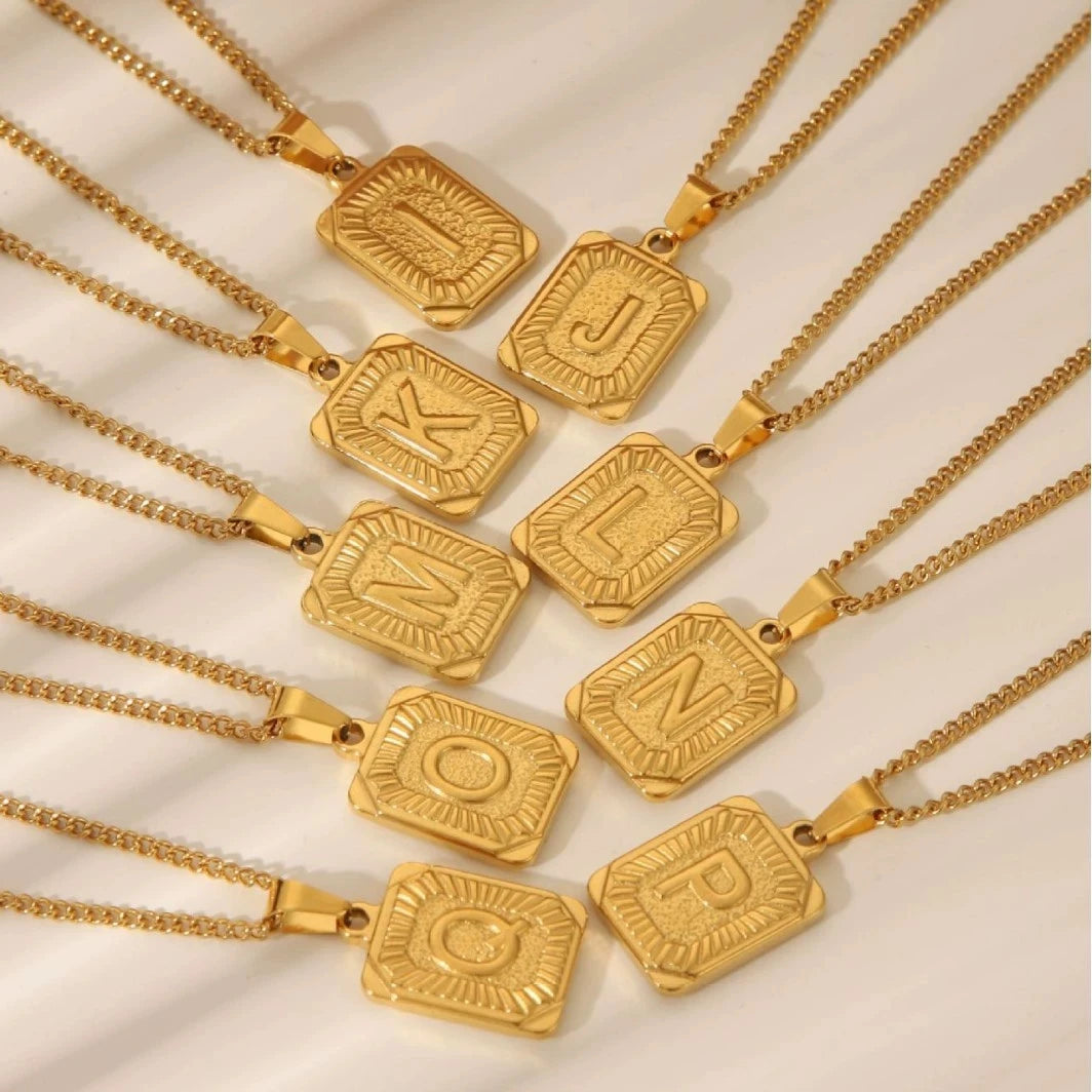 A-Z Alphabet Cute Square Initial Letter Necklace  for Women