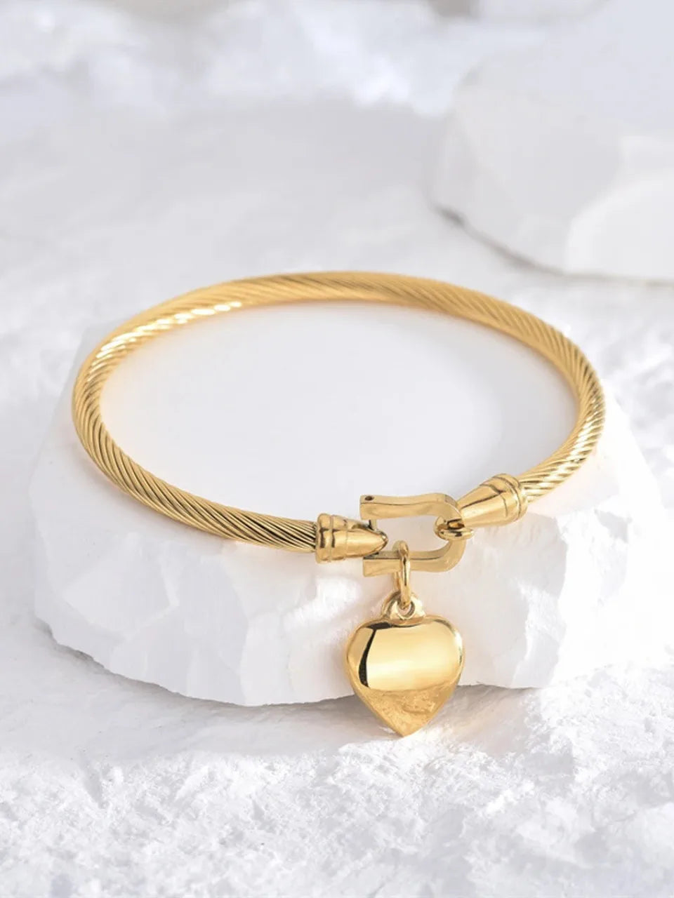 18k Gold Color Stainless Steel Heart Pendant Bracelets for Women