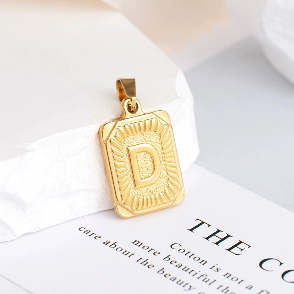 A-Z Alphabet Cute Square Initial Letter Necklace  for Women